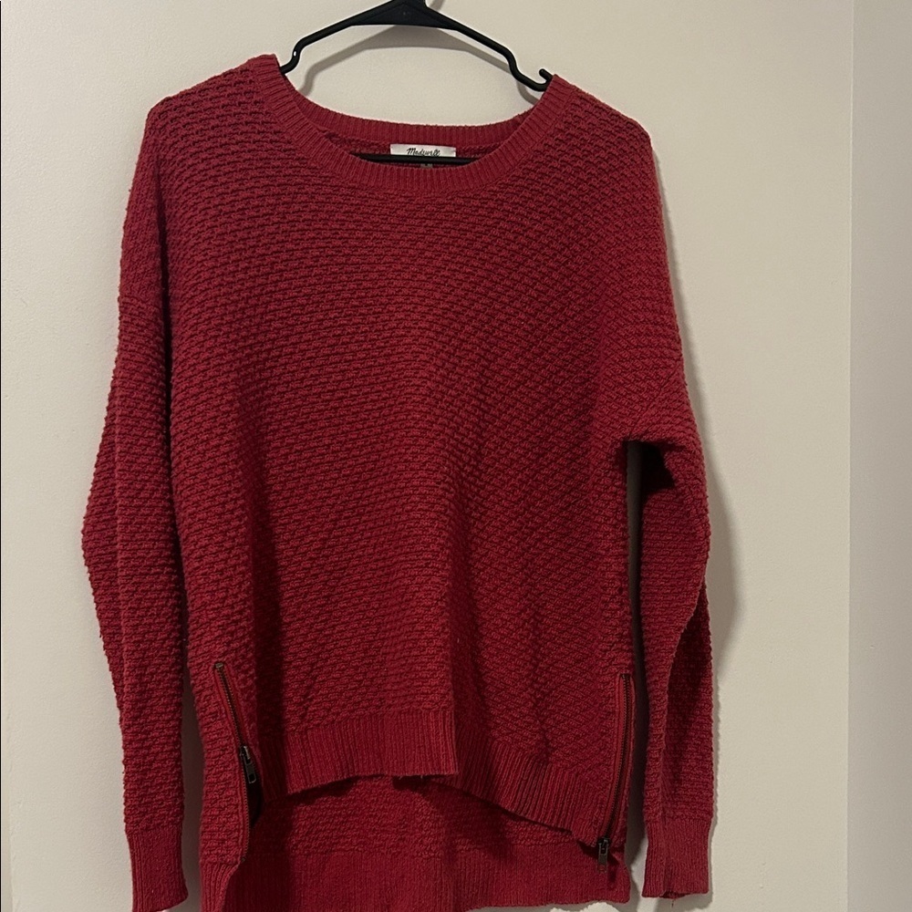 Madewell Cotton Blend Red Side Zip Long Sleeve Sweater Size Medium Holiday
